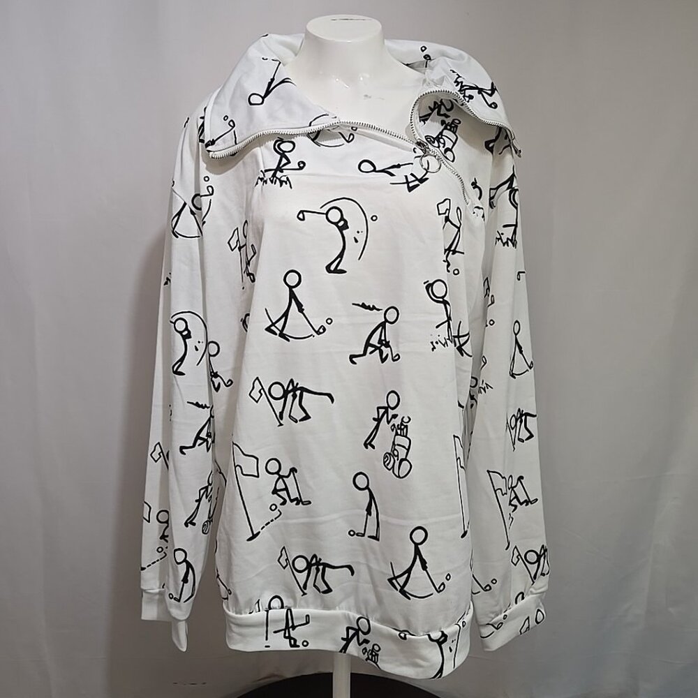 Acegolfs Hyper-Prep Golf Sweatshirt Womens Size XXL 2XL White Black Stick Figure
